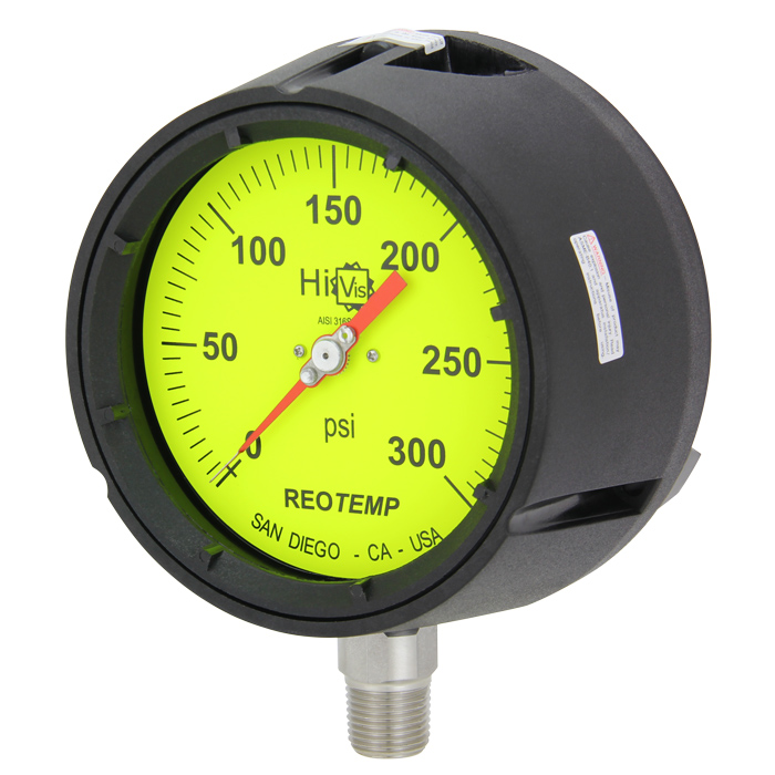 1/2" BACK CONNECT REOTEMP 4.5" Solid Front Process Gauge 0-60 PSI Series PT45 