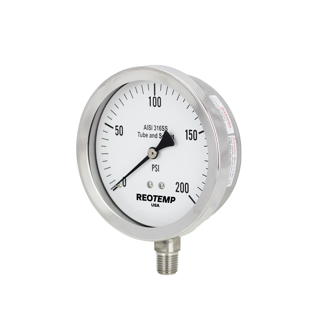 2-1/2 Dial 1.6% Accuracy 1/4 Male NPT Connection Stainless Steel 316 Wetted Parts Dry-Filled 0-60 psi Range REOTEMP PR25S1A4P17 Heavy-Duty Repairable Pressure Gauge Bottom Mount 2-1/2 Dial 1/4 Male NPT Connection REOTEMP Instrument