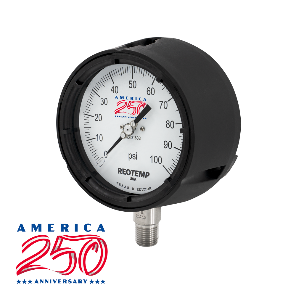 Reotemp PT45 Texas Edition pressure gauge with the America 250 commemorative dial